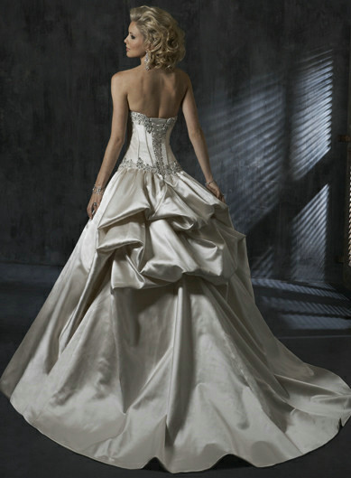 Chic Embroidered Satin Dropped Waist Ballgown Great Value Wedding