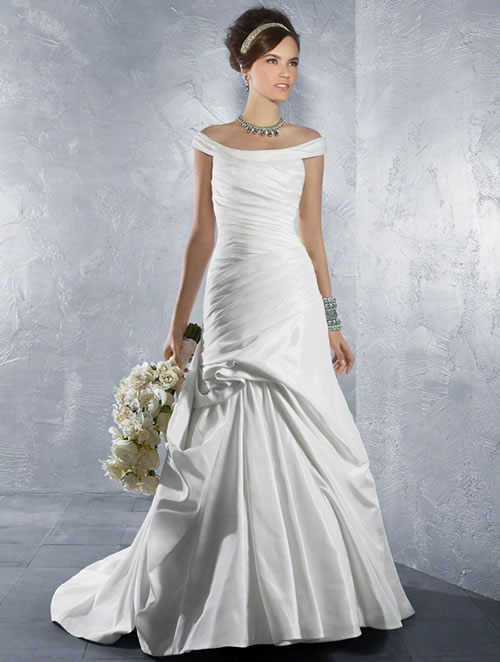 Inexpensive Off The Shoulder Taffeta Wedding Gown Free Delivery