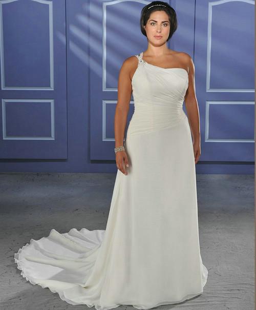 Plus Size One Shoulder Satin Wedding Gown