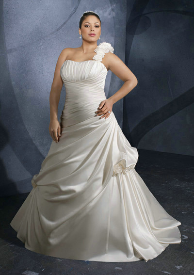 Plus Size One Shoulder Satin Wedding Gown