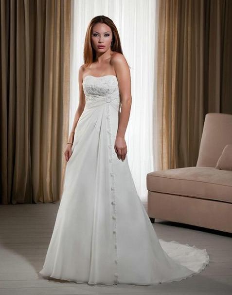 emerald green dress movie Strapless Chiffon A-Line Empire Waist Wedding Gown With Pearl Belt —  Bridelily main image 0