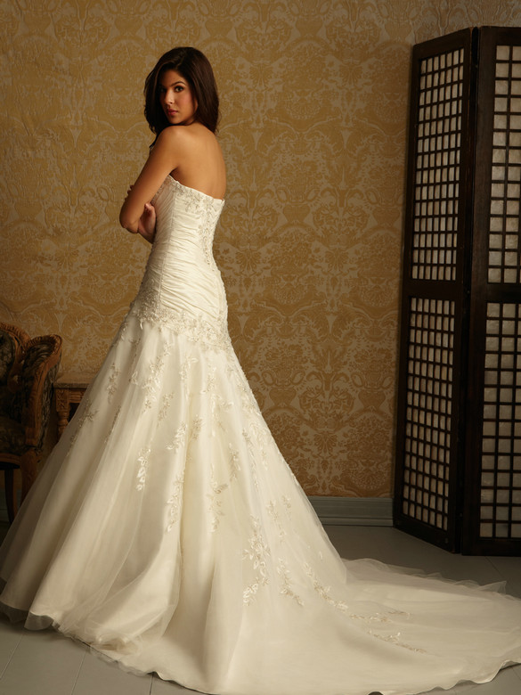 Strapless Tulle Over Satin Sweetheart Neckline Fit And Flare Gown