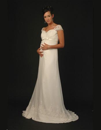 Vintage Look Empire Line Maternity Bridal Gown With Short Sleeves