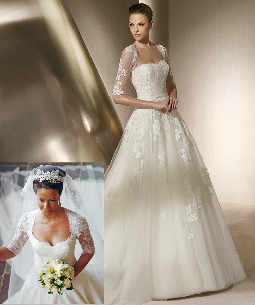 Satin and Embroidered Tulle Wedding Gown